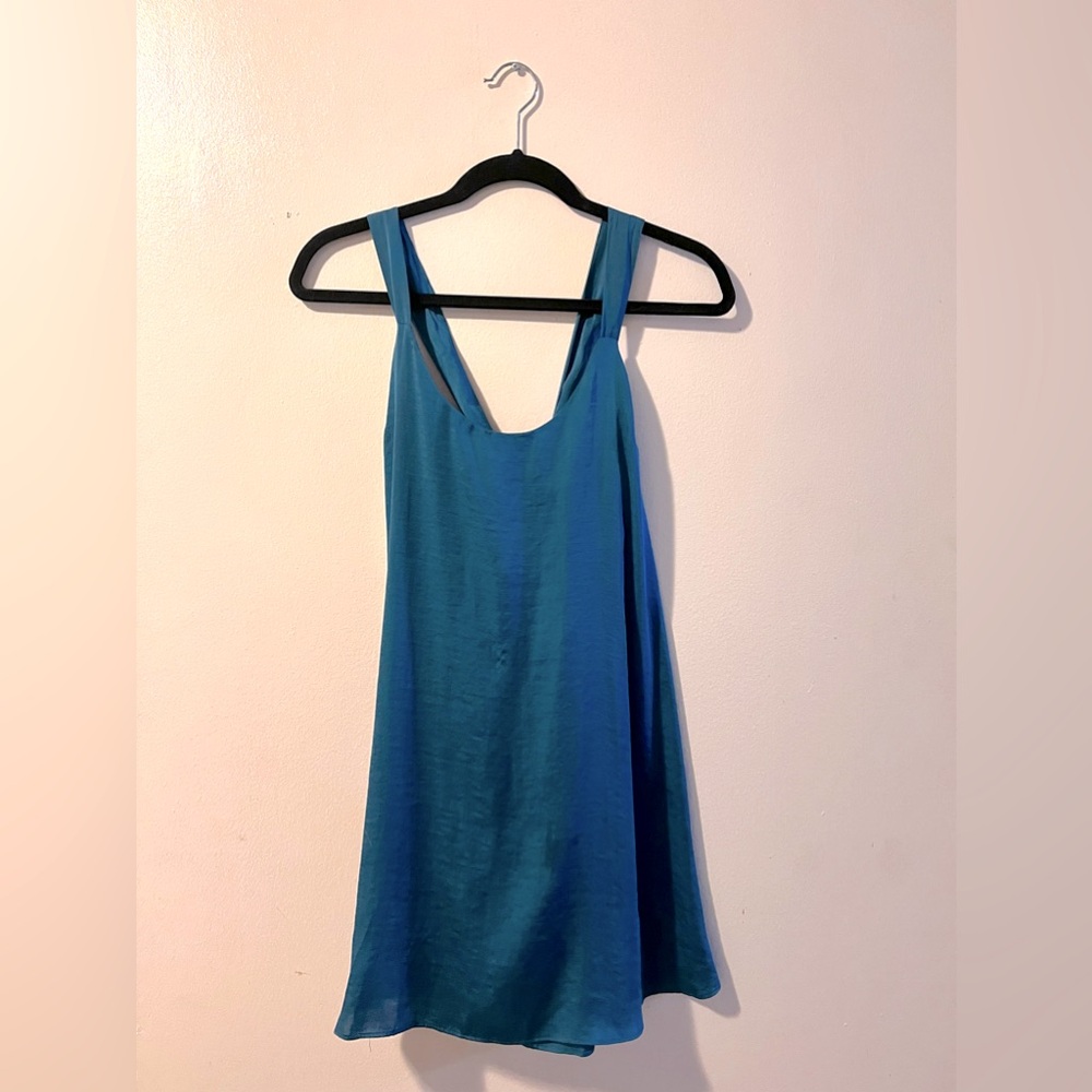 Free People Turquoise Jewel Toned Mini Dress Open Bow Tie Back Summer Style